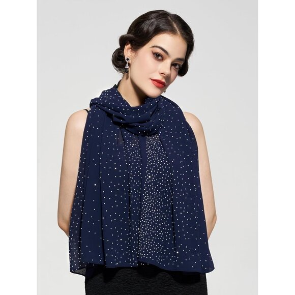 Women Blue Sequin Chiffon Shawls and Wraps Formal Rhinestone for Evening Dress - Picture 5 of 6